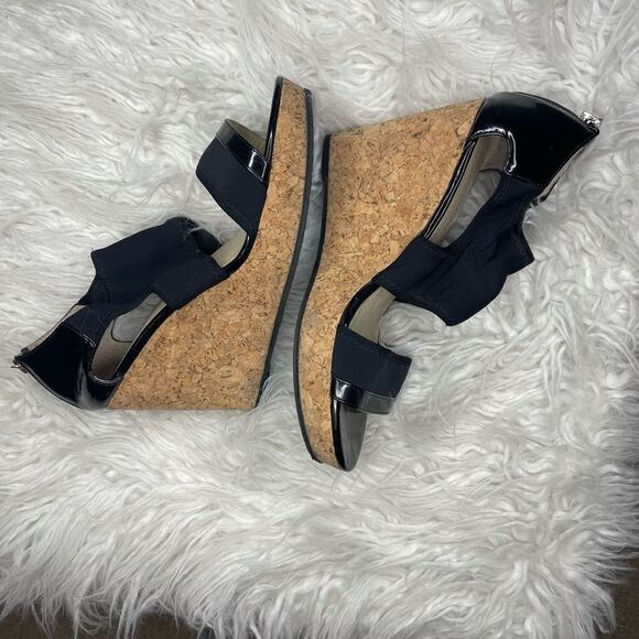 Adrienne Vittadini- Chelle Black Open-Toed Wedges - Picture 3 of 5